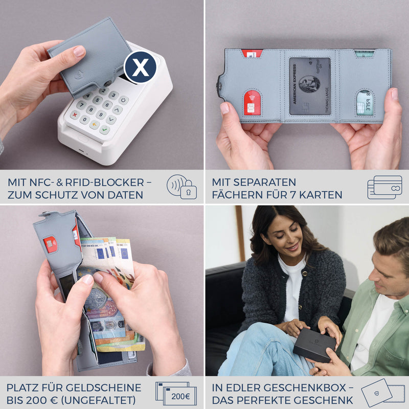 Slim Wallet mit RFID-Schutz, 7 Kartenfächer & Mini-Münzfach (Genarbt)