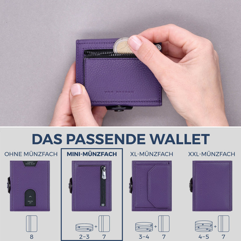 Slim Wallet mit RFID-Schutz, 7 Kartenfächer & Mini-Münzfach (Genarbt)