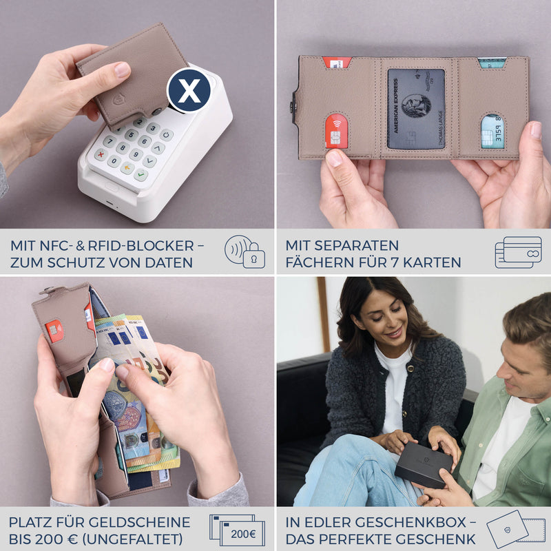 Slim Wallet mit RFID-Schutz, 7 Kartenfächer & Mini-Münzfach (Genarbt)