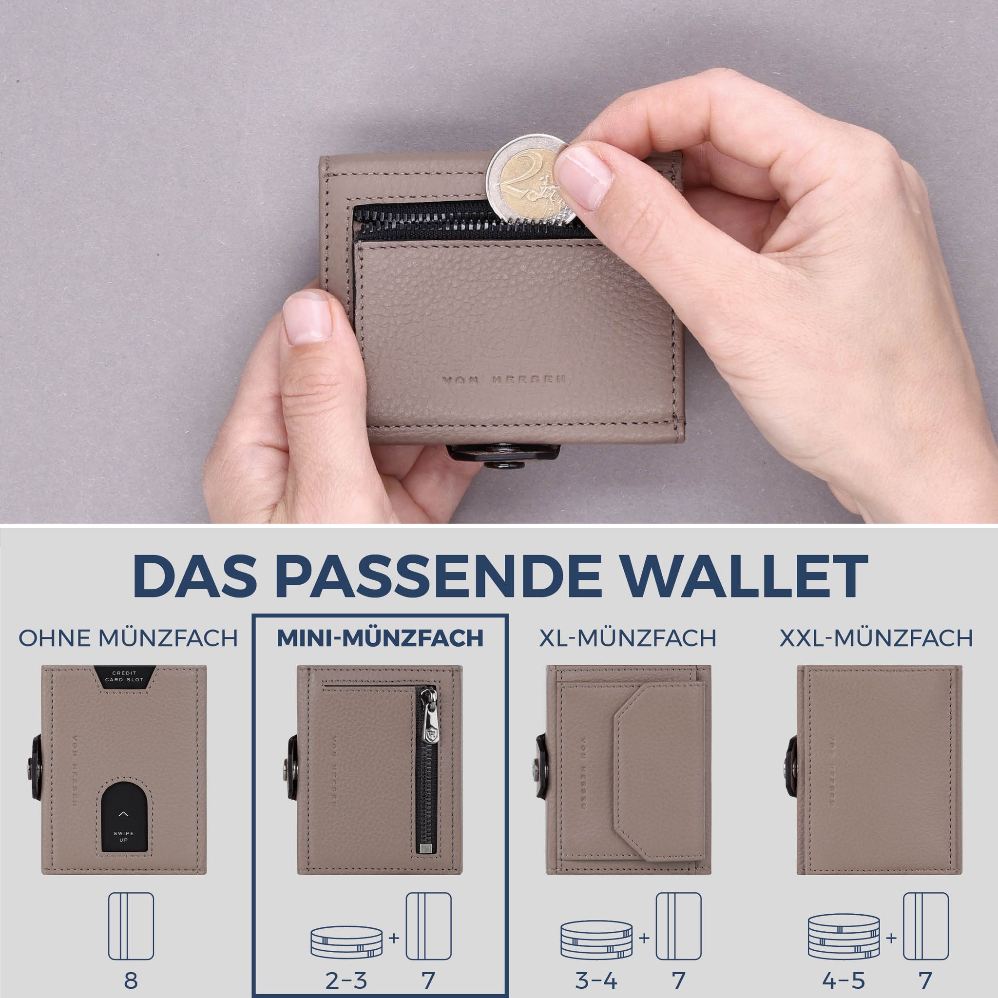 Slim Wallet mit RFID-Schutz, 7 Kartenfächer & Mini-Münzfach (Genarbt)