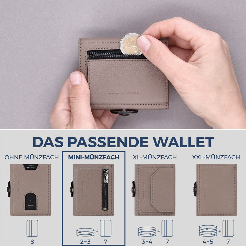 Slim Wallet mit RFID-Schutz, 7 Kartenfächer & Mini-Münzfach (Genarbt)