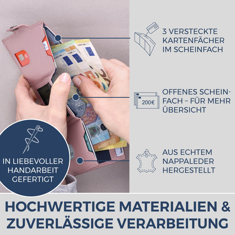 Slim Wallet mit RFID-Schutz, 7 Kartenfächer & Mini-Münzfach (Genarbt)