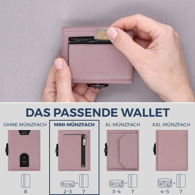 Slim Wallet mit RFID-Schutz, 7 Kartenfächer & Mini-Münzfach (Genarbt)