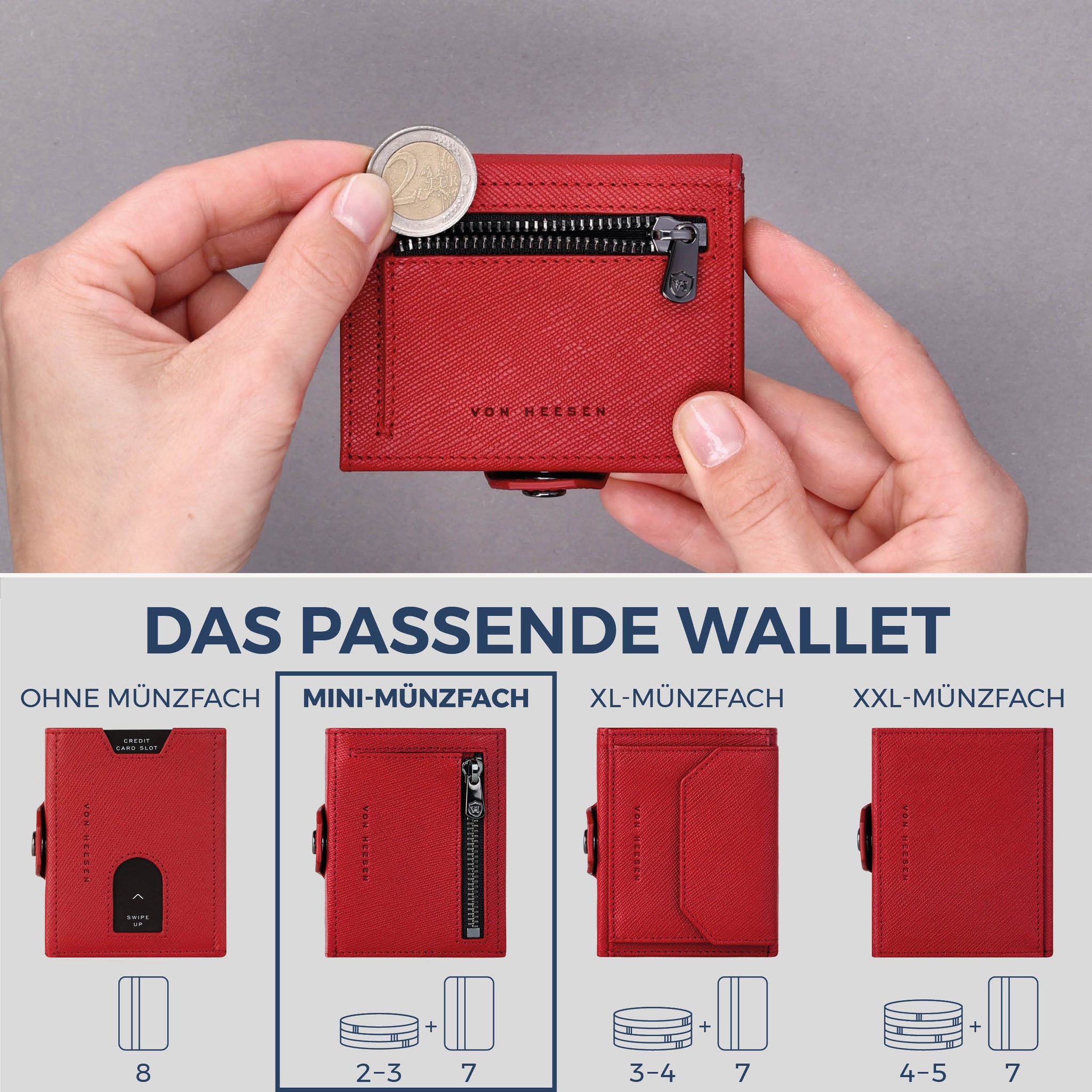 Slim Wallet mit RFID-Schutz, 7 Kartenfächer & Mini-Münzfach (Saffiano)
