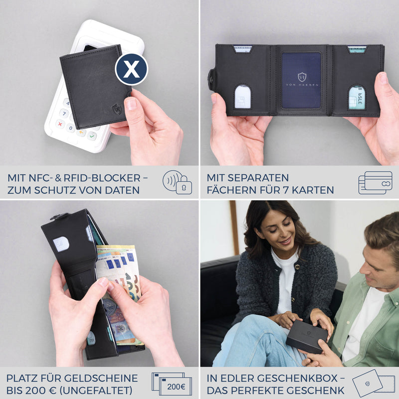 Slim Wallet mit RFID-Schutz, 7 Kartenfächer & Mini-Münzfach (Waxy)