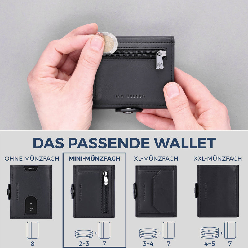 Slim Wallet mit RFID-Schutz, 7 Kartenfächer & Mini-Münzfach (Waxy)