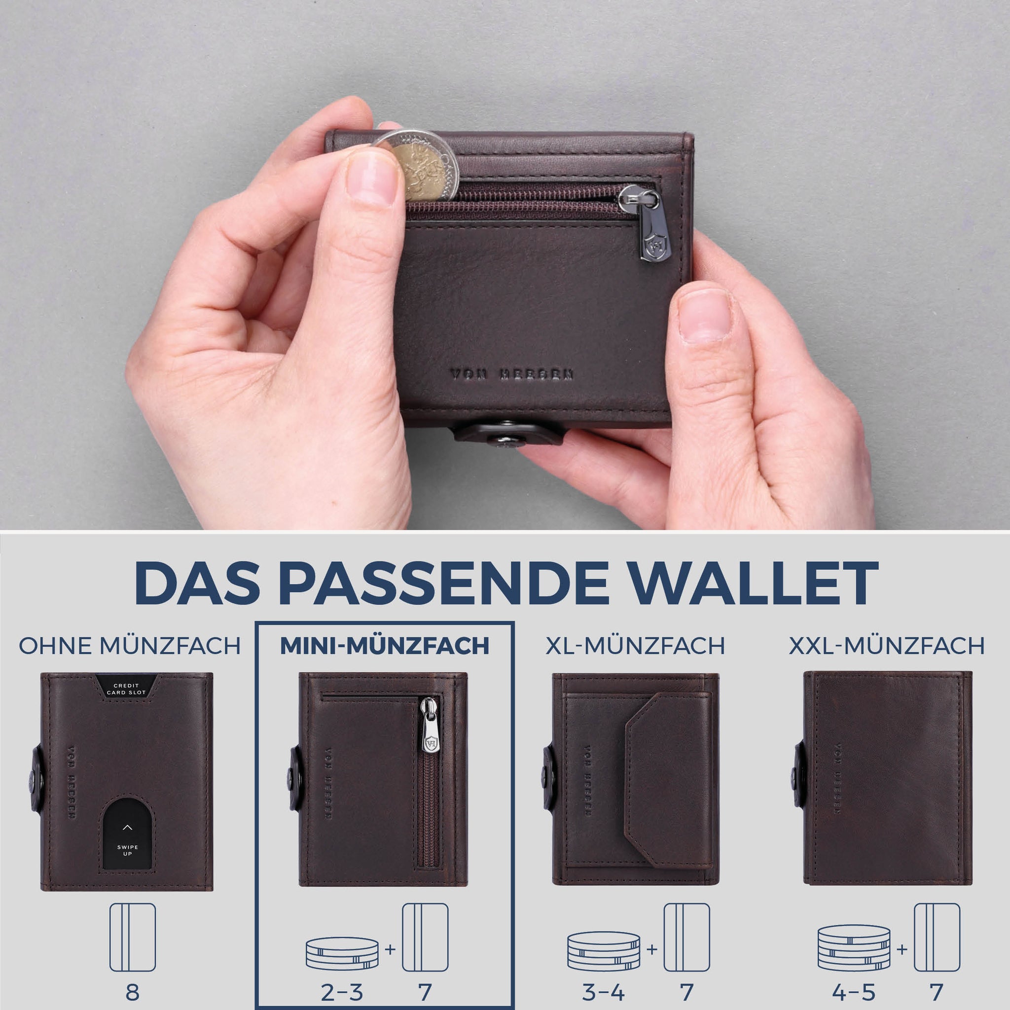 Slim Wallet mit RFID-Schutz, 7 Kartenfächer & Mini-Münzfach (Waxy)