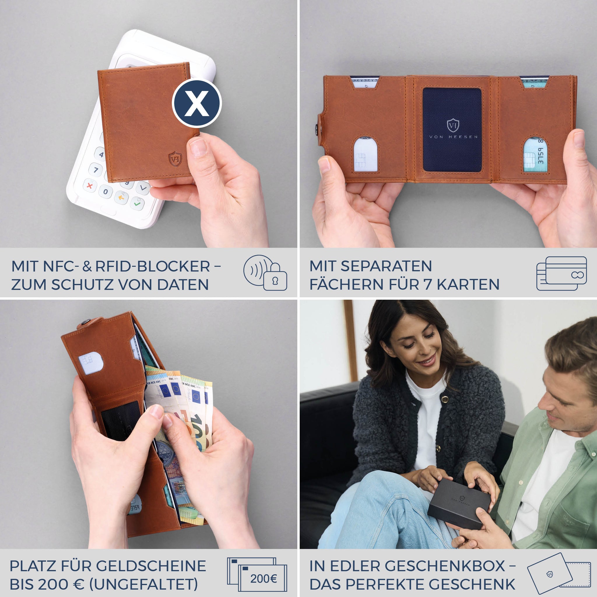 Slim Wallet mit RFID-Schutz, 7 Kartenfächer & Mini-Münzfach (Waxy)