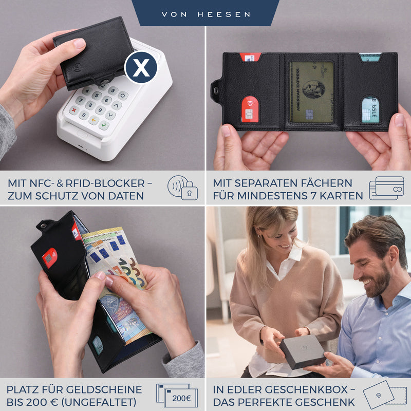 Slim Wallet mit RFID-Schutz, 5 Kartenfächer und XL-Münzfach