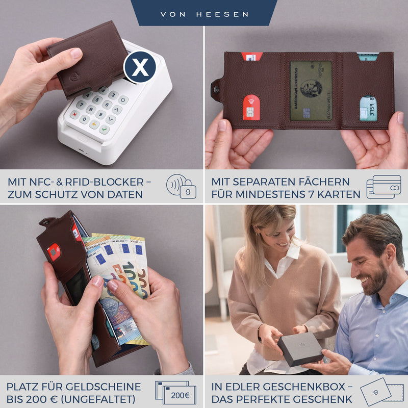 Slim Wallet mit RFID-Schutz, 5 Kartenfächer und XL-Münzfach