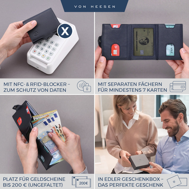 Slim Wallet mit RFID-Schutz, 5 Kartenfächer und XL-Münzfach