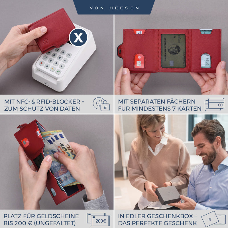 Slim Wallet mit RFID-Schutz, 5 Kartenfächer und XL-Münzfach