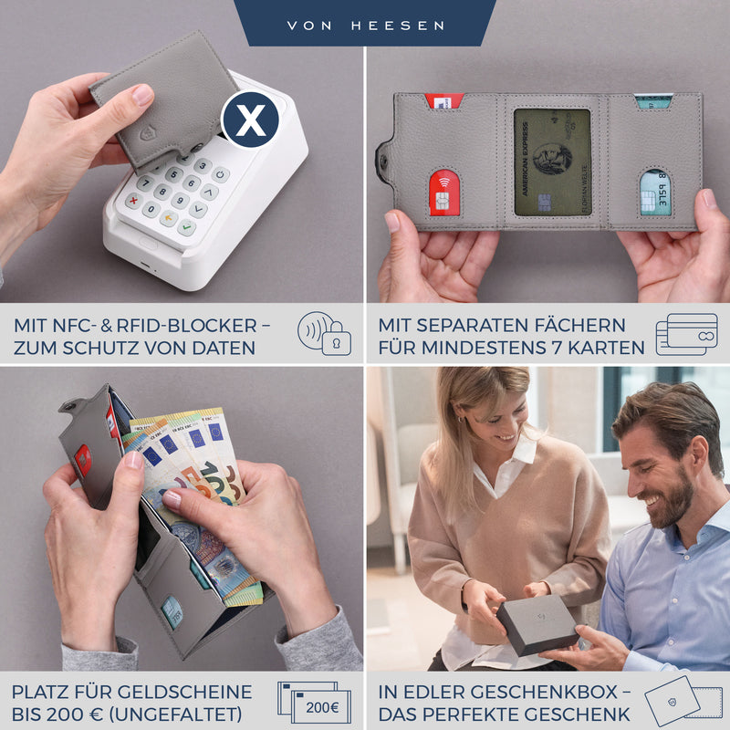 Slim Wallet mit RFID-Schutz, 5 Kartenfächer und XL-Münzfach