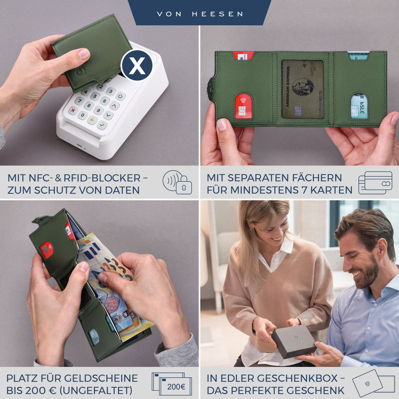 Slim Wallet mit RFID-Schutz, 5 Kartenfächer und XL-Münzfach
