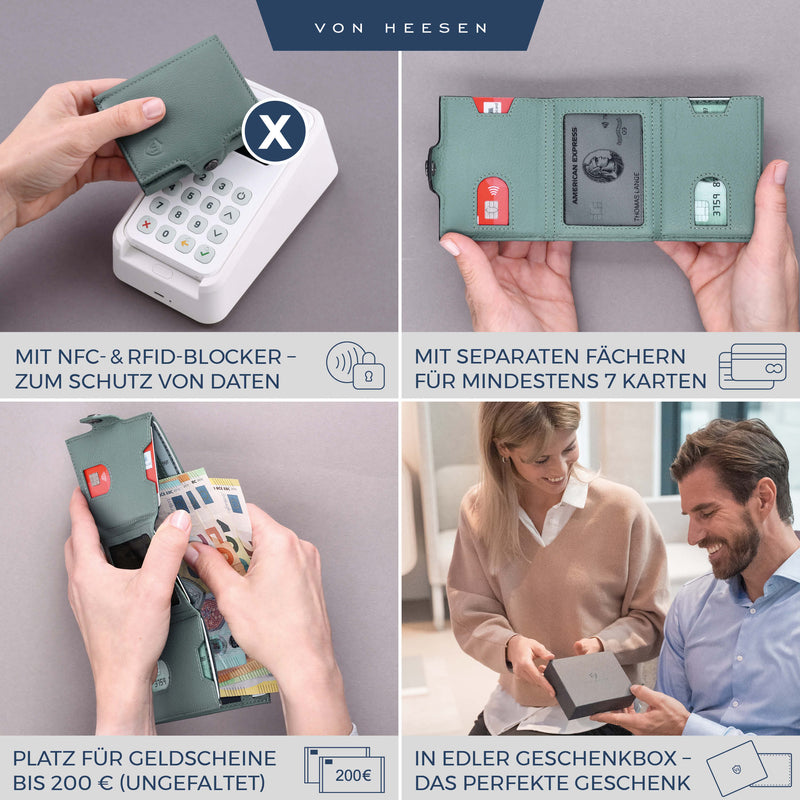 Slim Wallet mit RFID-Schutz, 5 Kartenfächer und XL-Münzfach