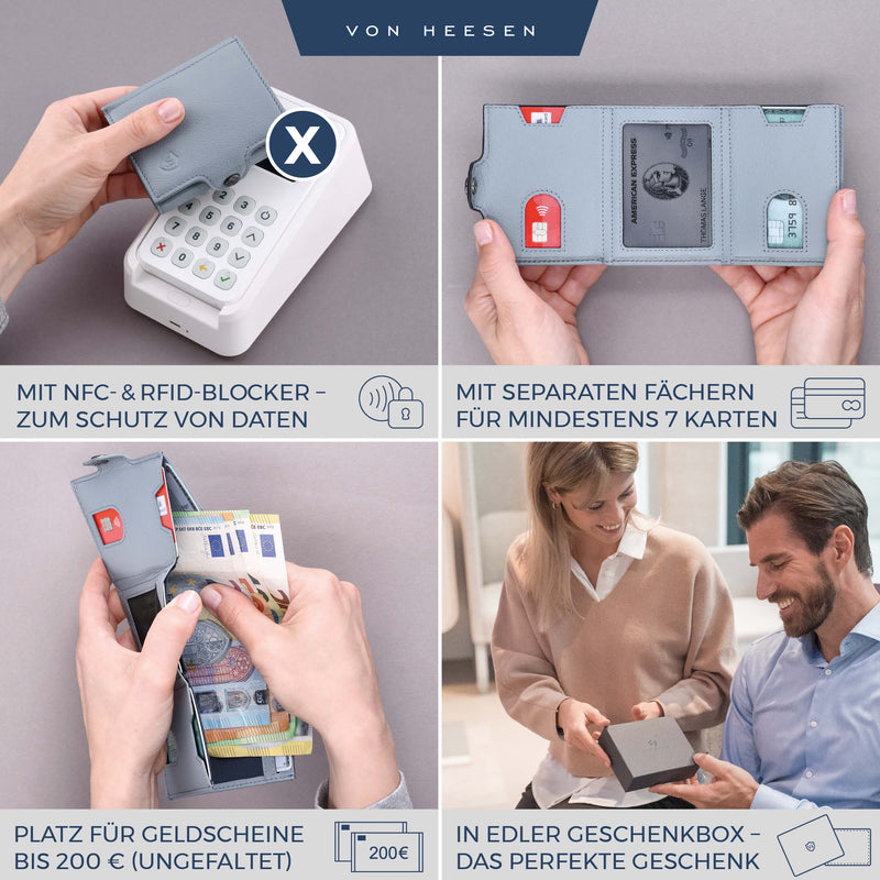 Slim Wallet mit RFID-Schutz, 5 Kartenfächer und XL-Münzfach