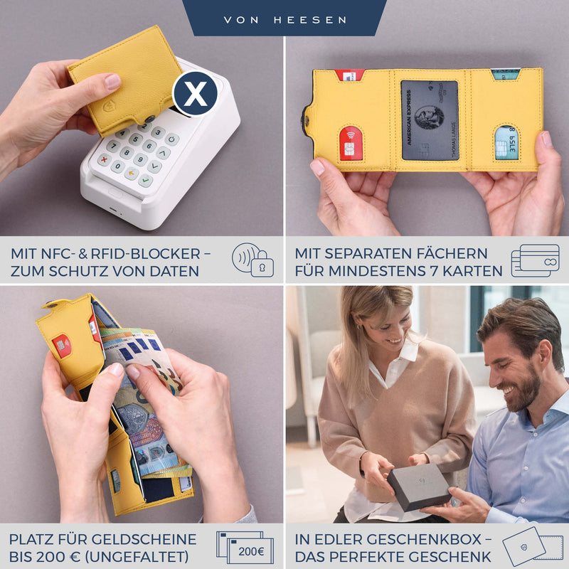 Slim Wallet mit RFID-Schutz, 5 Kartenfächer und XL-Münzfach