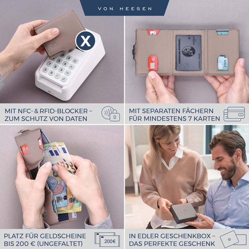 Slim Wallet mit RFID-Schutz, 5 Kartenfächer und XL-Münzfach