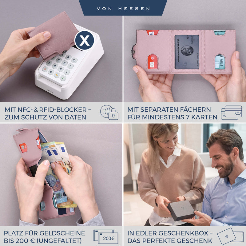 Slim Wallet mit RFID-Schutz, 5 Kartenfächer und XL-Münzfach