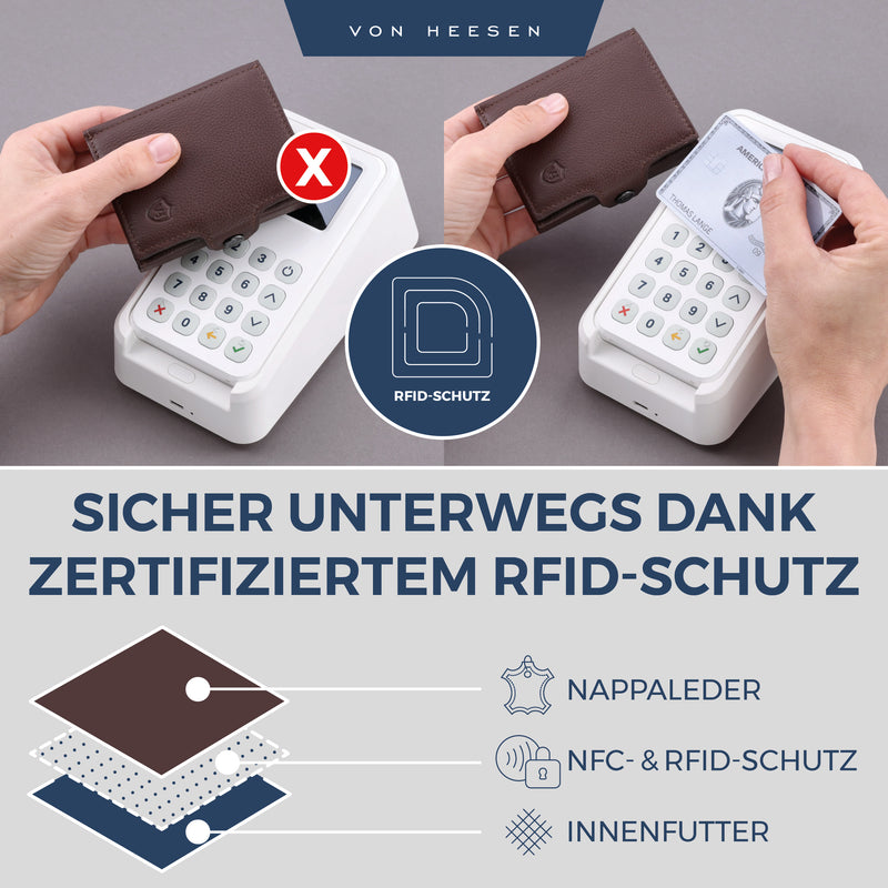 Slim Wallet mit RFID-Schutz, 5 Kartenfächer und XL-Münzfach