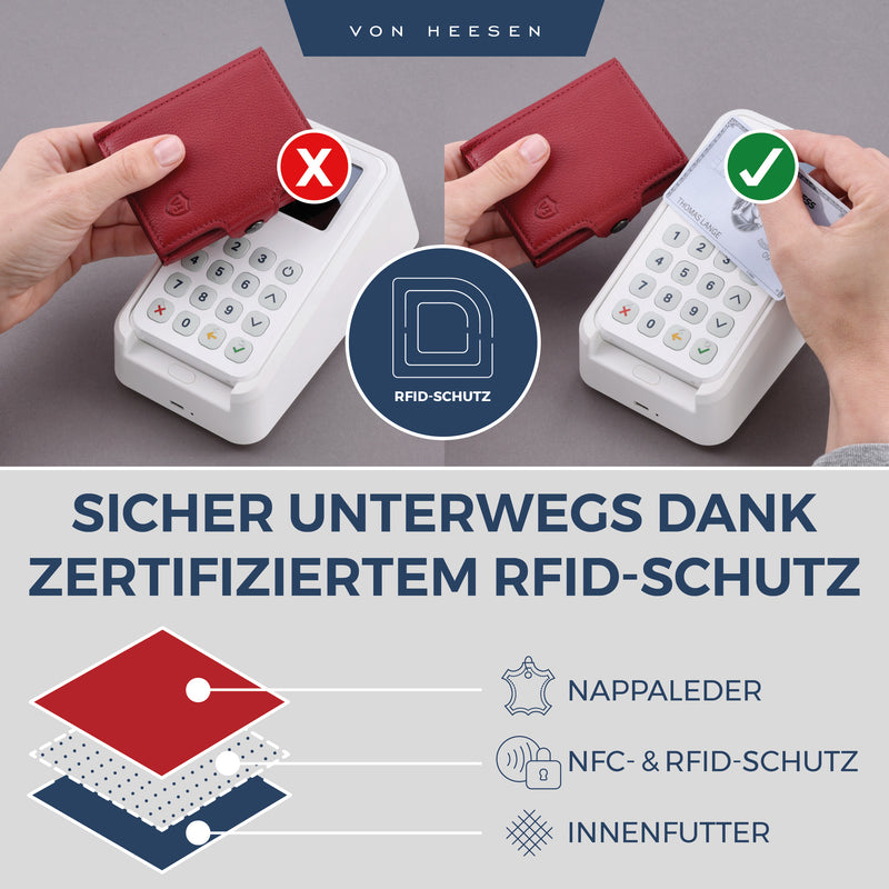 Slim Wallet mit RFID-Schutz, 5 Kartenfächer und XL-Münzfach