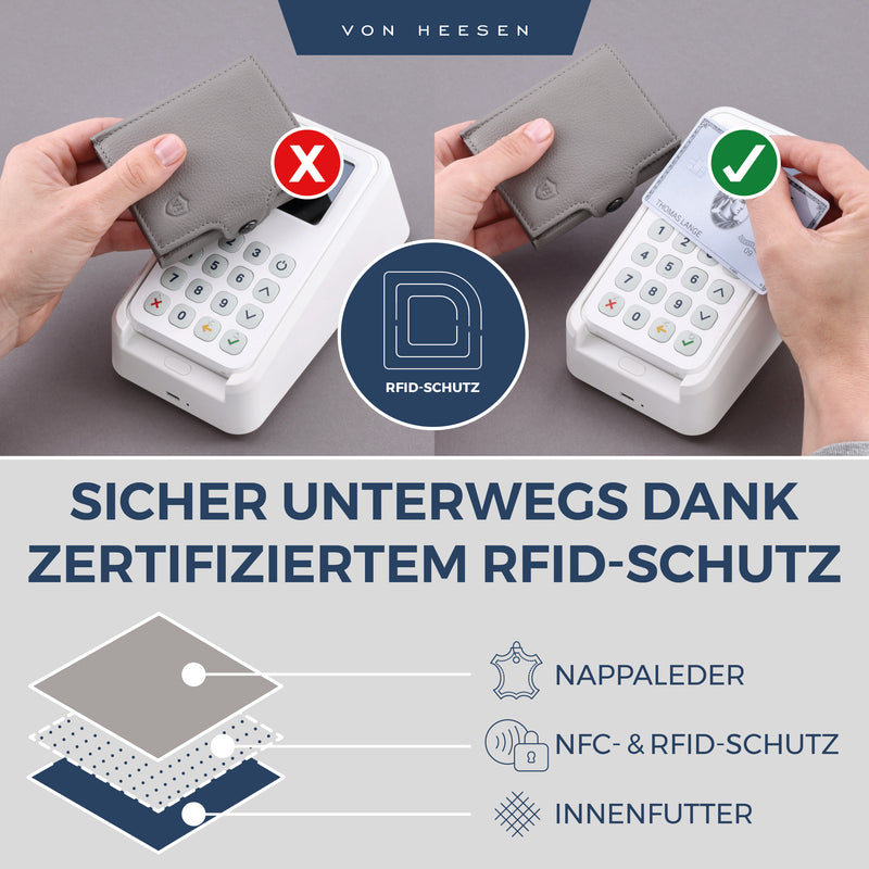 Slim Wallet mit RFID-Schutz, 5 Kartenfächer und XL-Münzfach