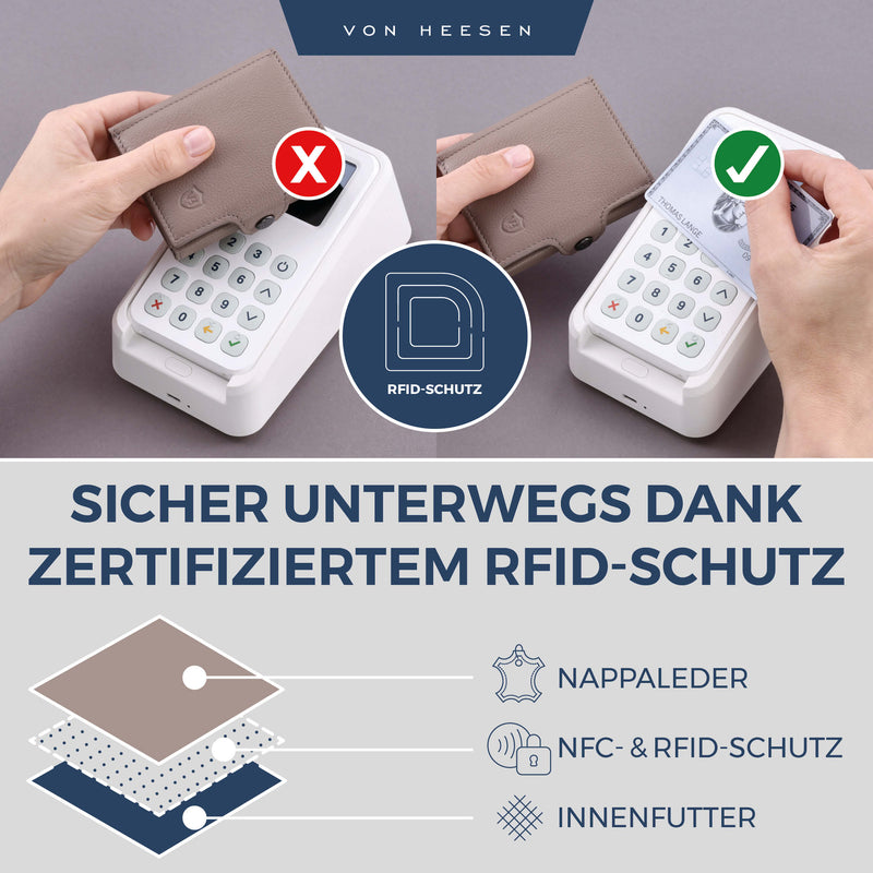 Slim Wallet mit RFID-Schutz, 5 Kartenfächer und XL-Münzfach