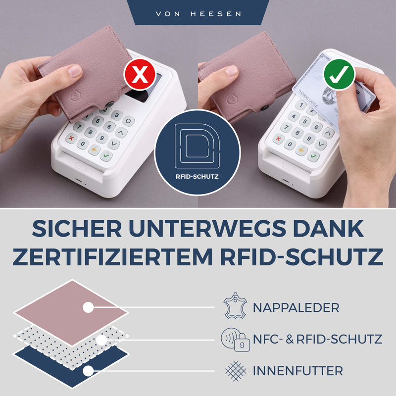 Slim Wallet mit RFID-Schutz, 5 Kartenfächer und XL-Münzfach