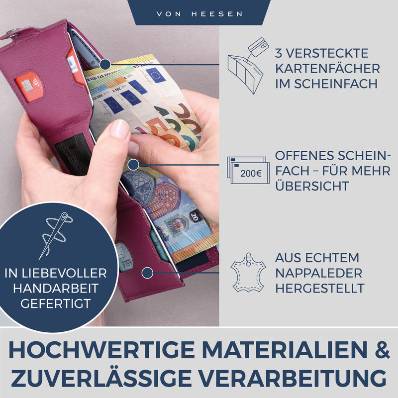 Slim Wallet mit RFID-Schutz, 5 Kartenfächer und XL-Münzfach