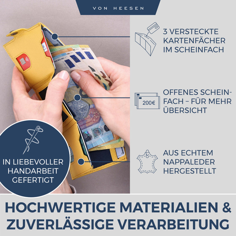 Slim Wallet mit RFID-Schutz, 5 Kartenfächer und XL-Münzfach