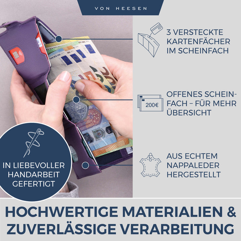 Slim Wallet mit RFID-Schutz, 5 Kartenfächer und XL-Münzfach