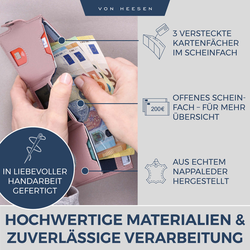 Slim Wallet mit RFID-Schutz, 5 Kartenfächer und XL-Münzfach