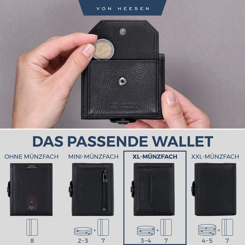 Slim Wallet mit RFID-Schutz, 5 Kartenfächer und XL-Münzfach