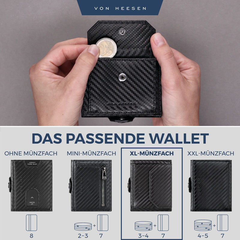 Slim Wallet mit RFID-Schutz, 5 Kartenfächer und XL-Münzfach