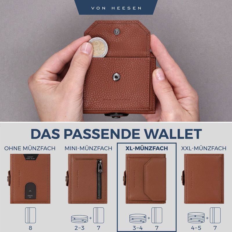Slim Wallet mit RFID-Schutz, 5 Kartenfächer und XL-Münzfach