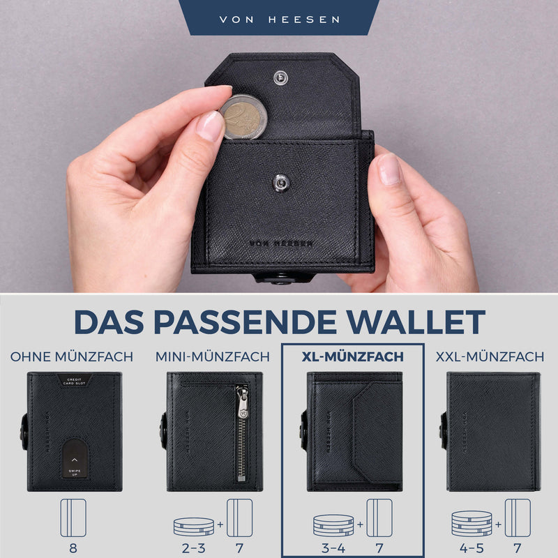 Slim Wallet mit RFID-Schutz, 5 Kartenfächer und XL-Münzfach