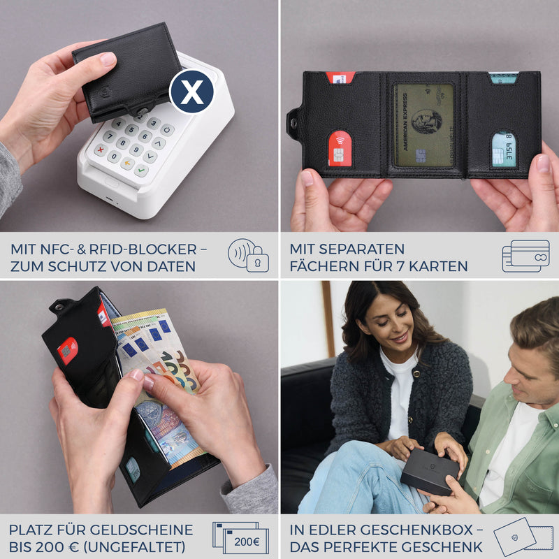 Slim Wallet mit RFID-Schutz, 7 Kartenfächer & XL-Münzfach (Genarbt)