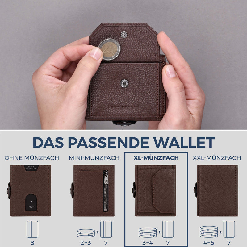 Slim Wallet mit RFID-Schutz, 7 Kartenfächer & XL-Münzfach (Genarbt)