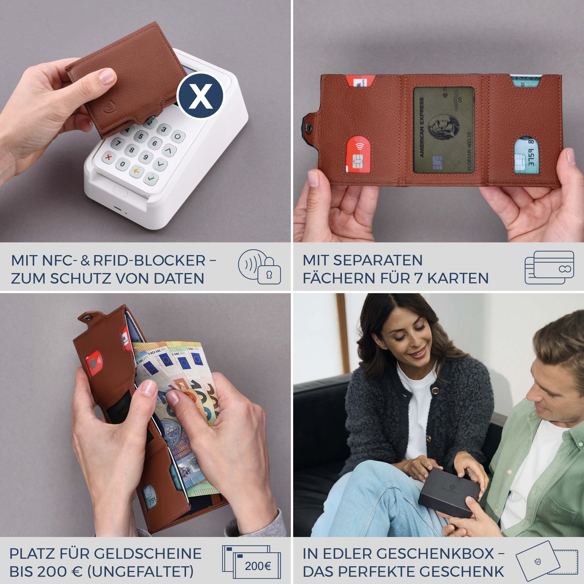 Slim Wallet mit RFID-Schutz, 7 Kartenfächer & XL-Münzfach (Genarbt)