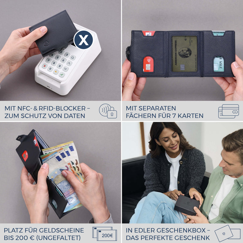 Slim Wallet mit RFID-Schutz, 7 Kartenfächer & XL-Münzfach (Genarbt)