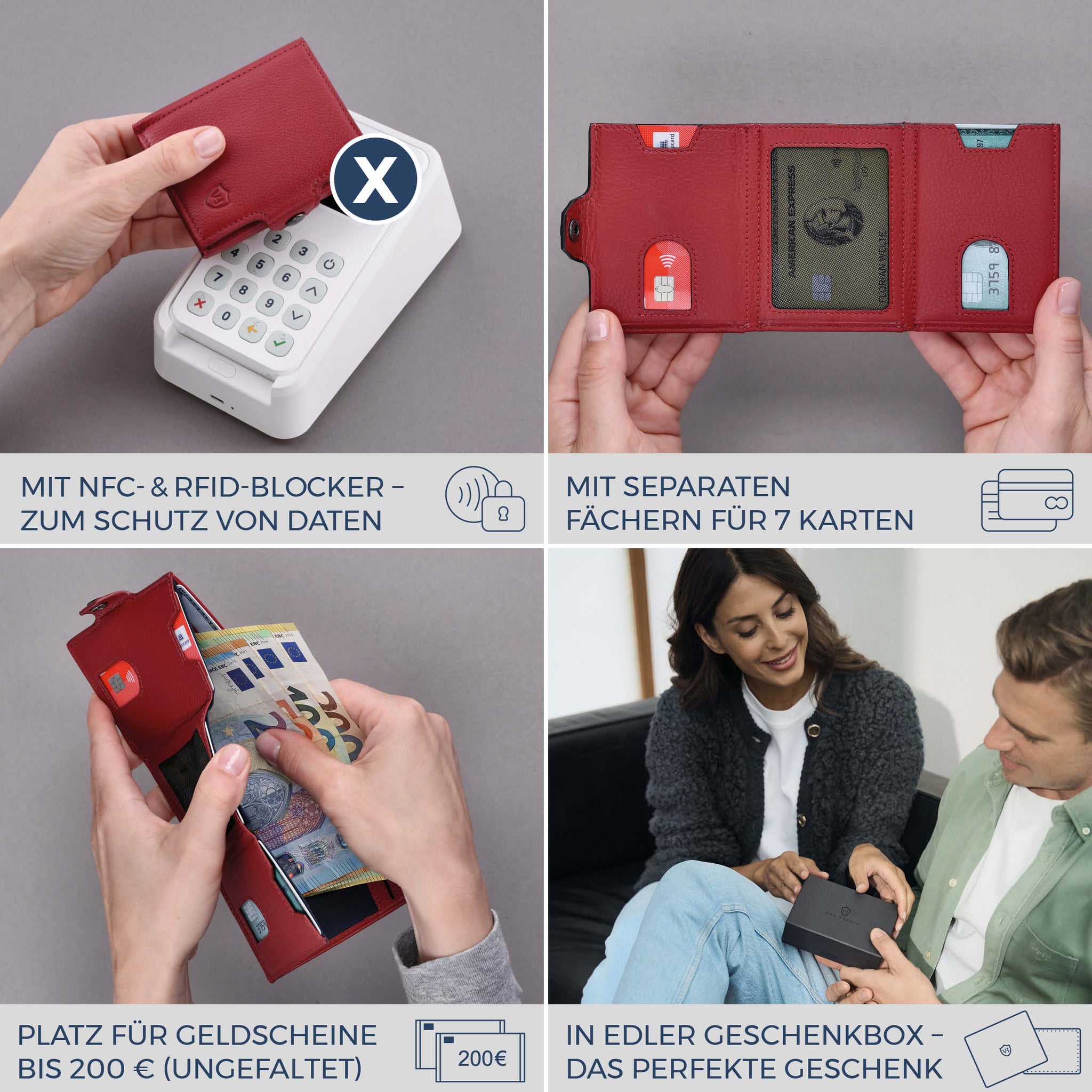 Slim Wallet mit RFID-Schutz, 7 Kartenfächer & XL-Münzfach (Genarbt)