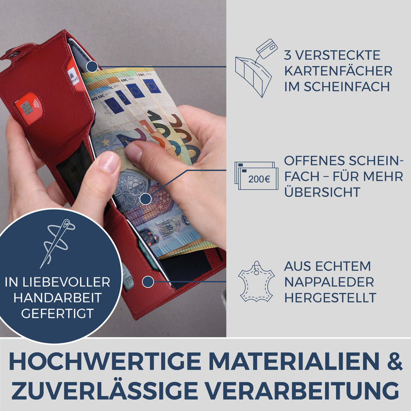 Slim Wallet mit RFID-Schutz, 7 Kartenfächer & XL-Münzfach (Genarbt)