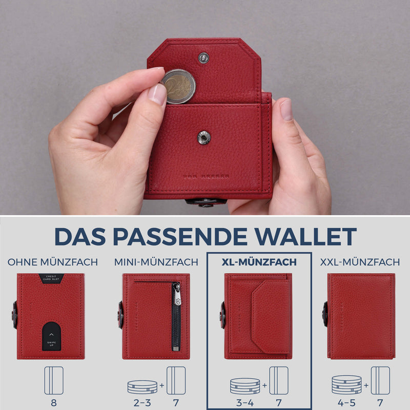 Slim Wallet mit RFID-Schutz, 7 Kartenfächer & XL-Münzfach (Genarbt)