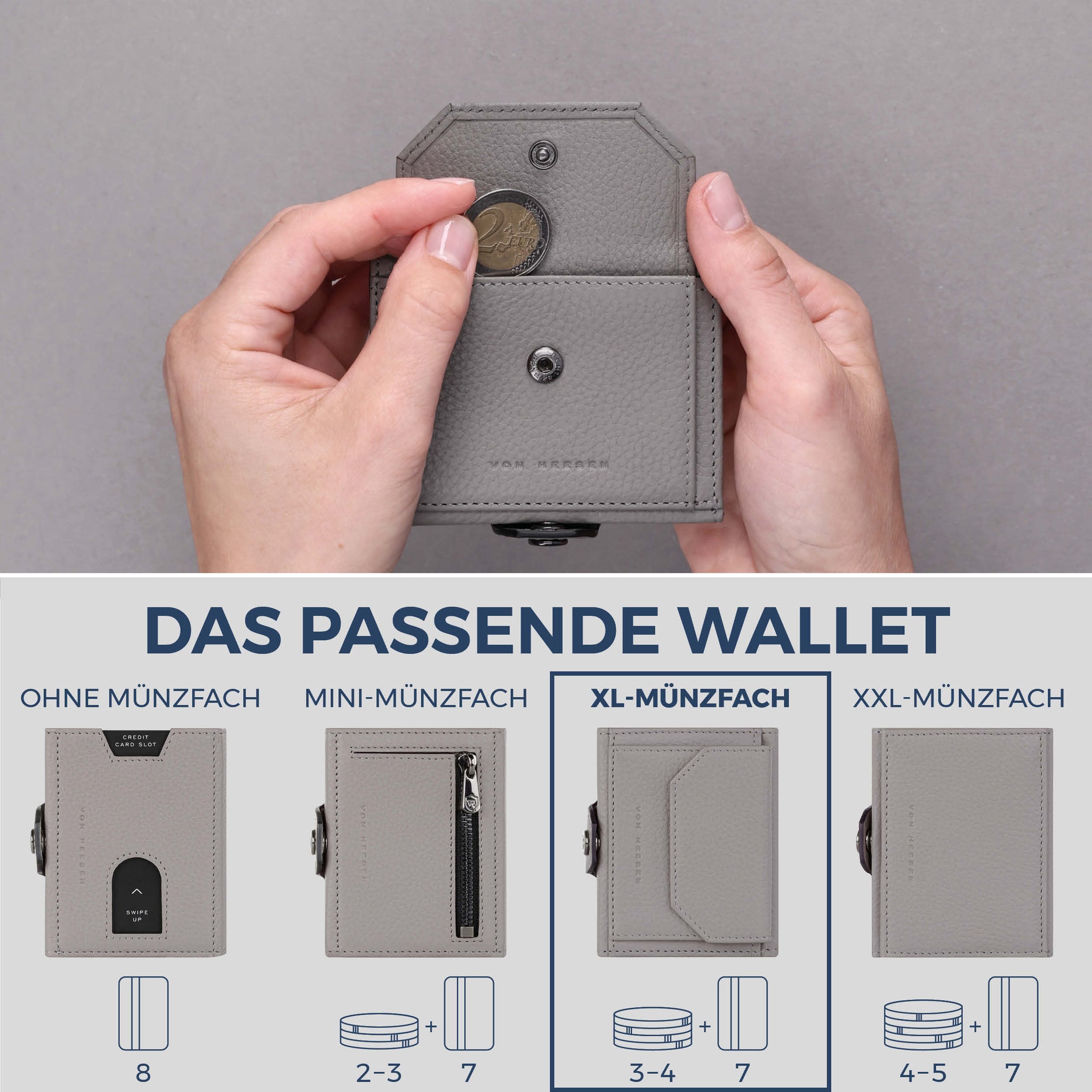 Slim Wallet mit RFID-Schutz, 7 Kartenfächer & XL-Münzfach (Genarbt)