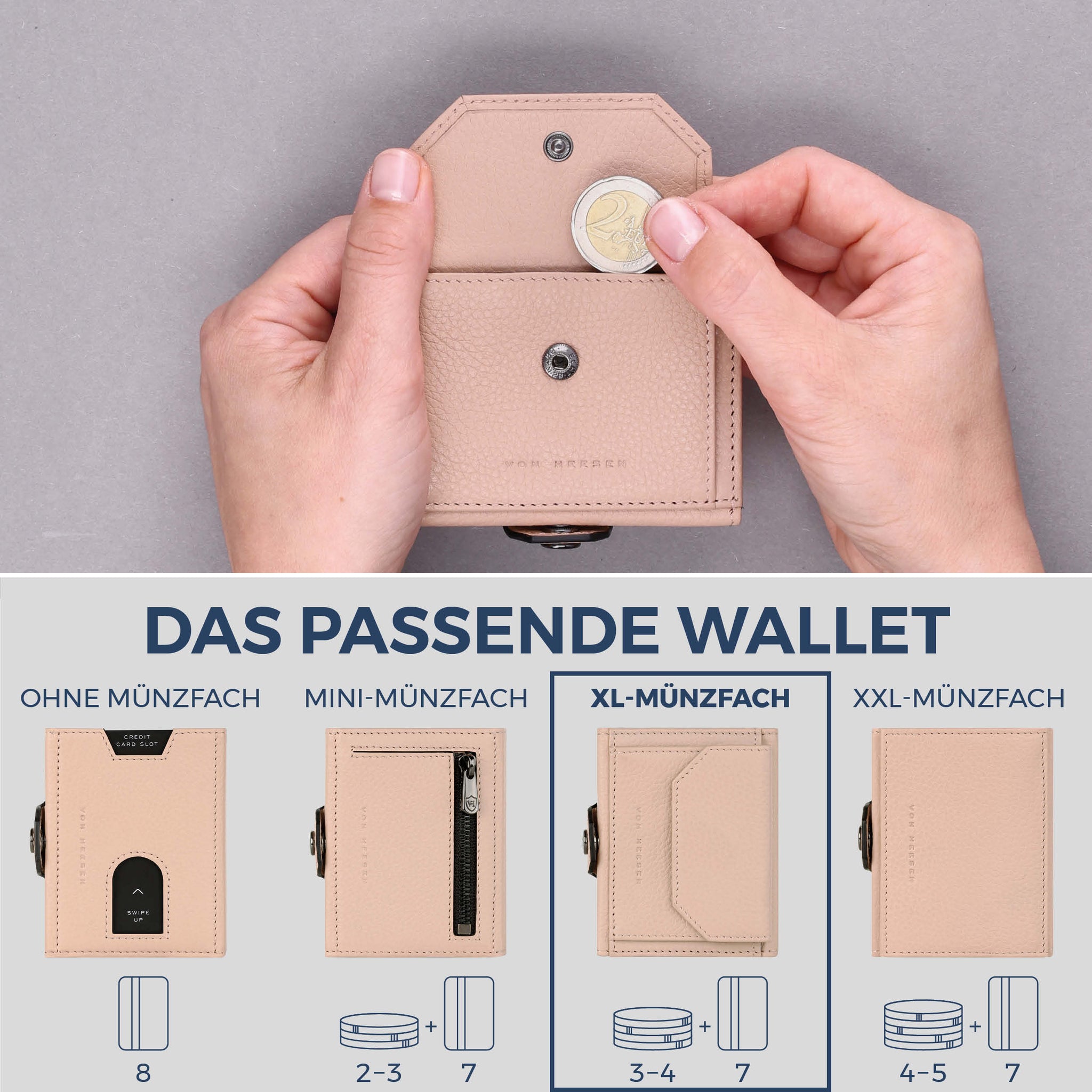 Slim Wallet mit RFID-Schutz, 7 Kartenfächer & XL-Münzfach (Genarbt)