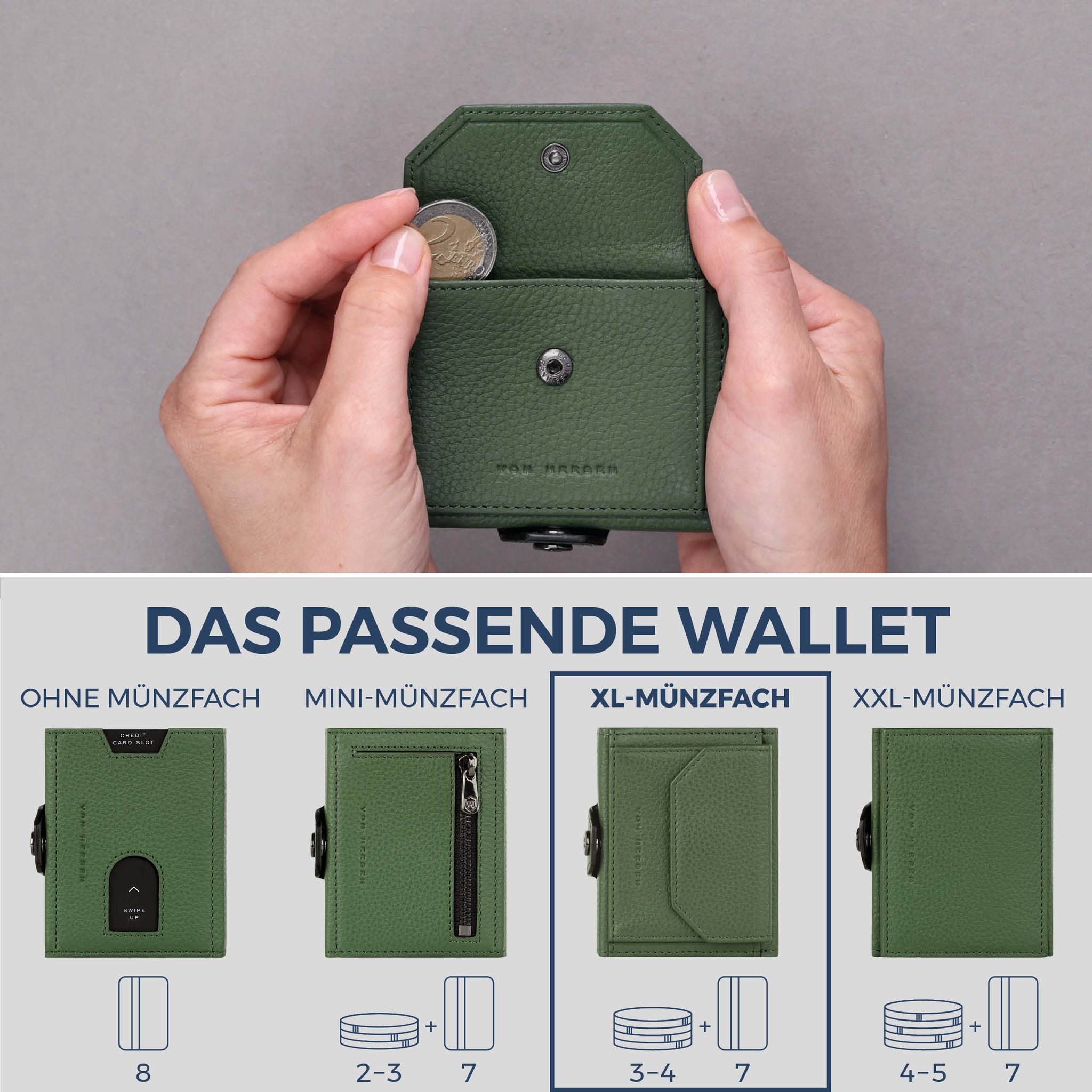 Slim Wallet mit RFID-Schutz, 7 Kartenfächer & XL-Münzfach (Genarbt)