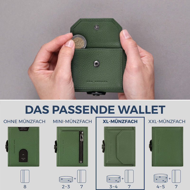 Slim Wallet mit RFID-Schutz, 7 Kartenfächer & XL-Münzfach (Genarbt)