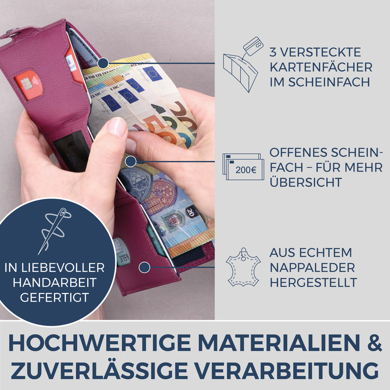 Slim Wallet mit RFID-Schutz, 7 Kartenfächer & XL-Münzfach (Genarbt)