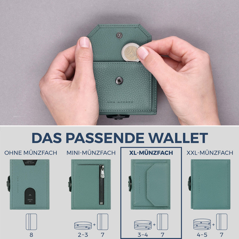 Slim Wallet mit RFID-Schutz, 7 Kartenfächer & XL-Münzfach (Genarbt)
