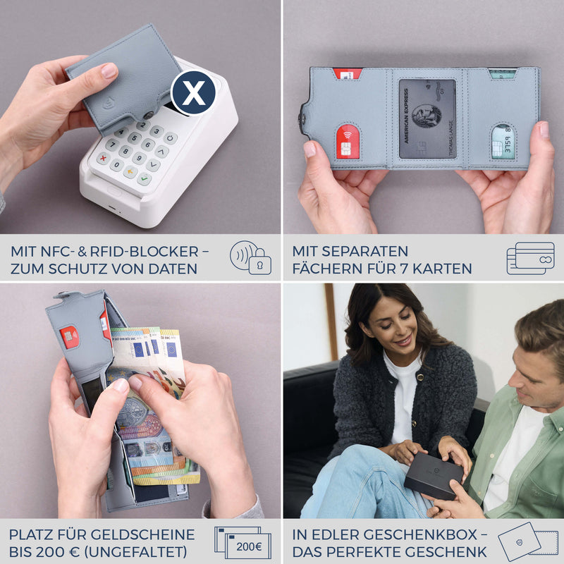 Slim Wallet mit RFID-Schutz, 7 Kartenfächer & XL-Münzfach (Genarbt)